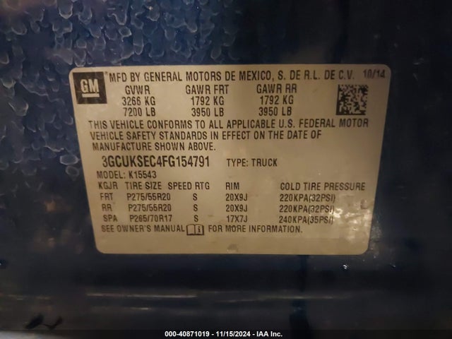 3GCUKSEC4FG154791 Chevrolet Silverado 1500 2lz