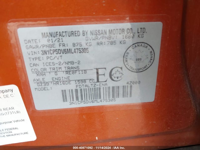 Nissan Kicks Sr Xtronic Cvt 2021 3N1CP5DV6ML475305 Image 9