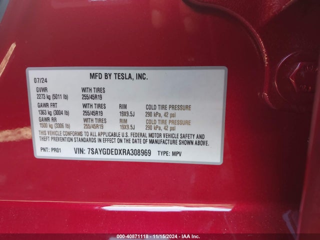 2024 TESLA MODEL Y 7SAYGDEDXRA308969 Photo 8