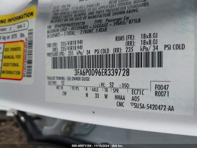 Ford Fusion Titanium 2014 3FA6P0D96ER339728 Image 9