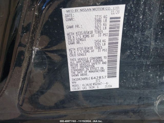5N1DR2AN9LC642857 Nissan Pathfinder S 2wd