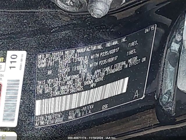 5TDKK3DC2FS603465 Toyota Sienna Le 8 Passenger