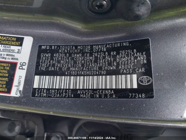 4T1BD1FK5HU204790 Toyota Camry Hybrid Le