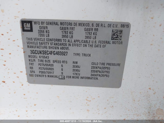 Chevrolet Silverado 1500 2lz 2015 3GCUKSEC4FG483927 Image 9