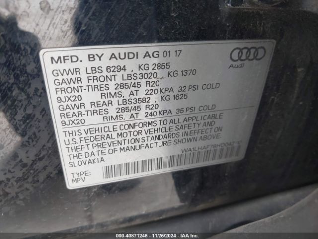 WA1LHAF78HD042110 Audi Q7 2.0t Premium