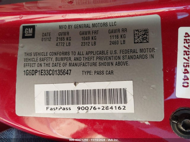 2012 CADILLAC CTS 1G6DP1E33C0135647 Photo 8