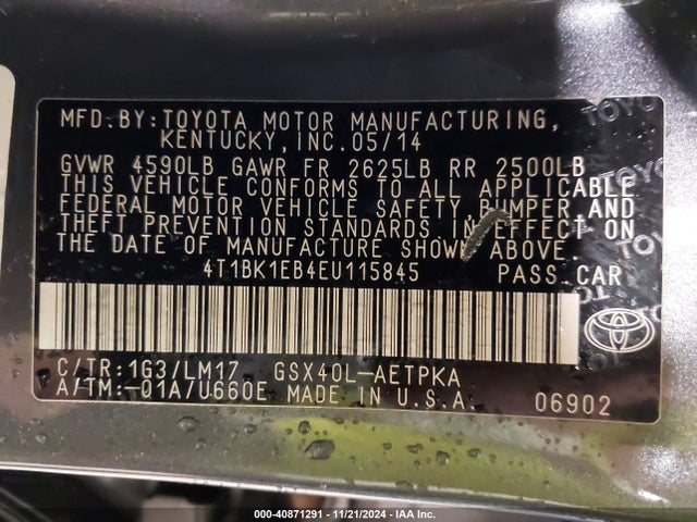 4T1BK1EB4EU115845 Toyota AVALON LIMITED