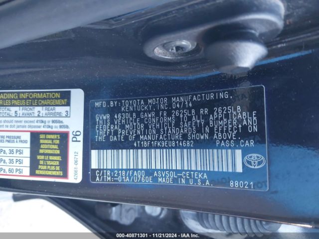 4T1BF1FK9EU814682 Toyota CAMRY L