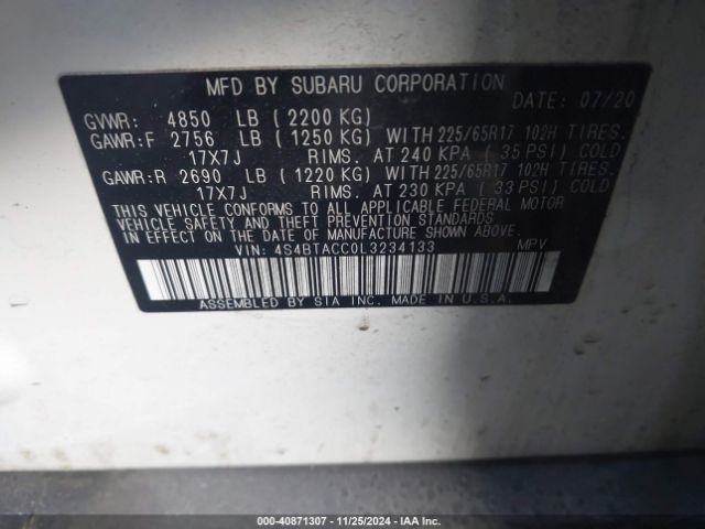 4S4BTACC0L3234133 Subaru Outback Premium