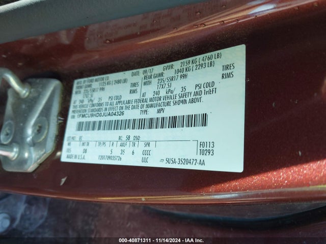 1FMCU9HD0JUA04326 Ford ESCAPE SEL