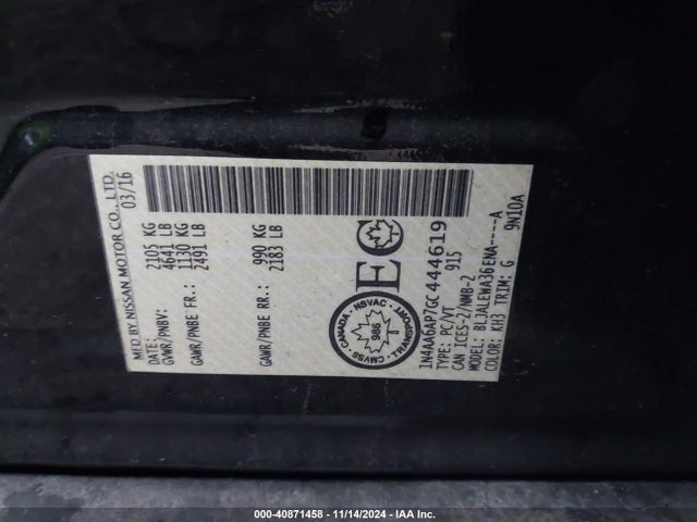 Nissan Maxima 2016 1N4AA6AP7GC444619 Image 9