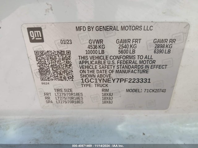 1GC1YNEY7PF223331 Chevrolet Silverado 2500hd 4wd  Standard Bed Lt