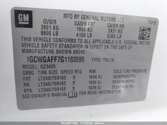 1GCWGAFF7G1183599 Chevrolet Express 2500 Work Van