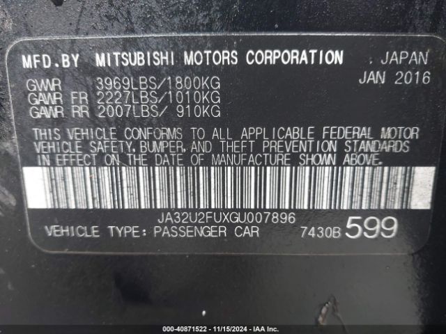 2016 MITSUBISHI LANCER JA32U2FUXGU007896 Photo 8