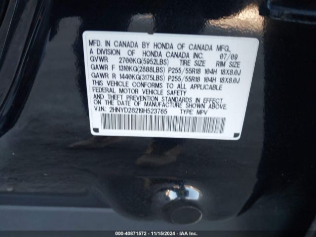 2009 ACURA MDX 2HNYD28219H523765 Photo 8