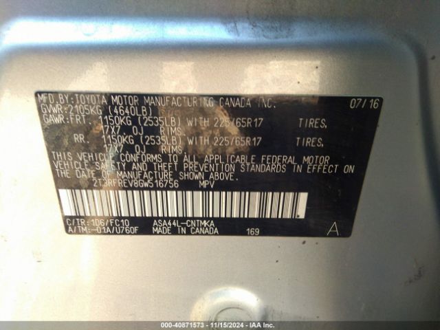 2T3RFREV8GW516756 Toyota Rav4 Xle