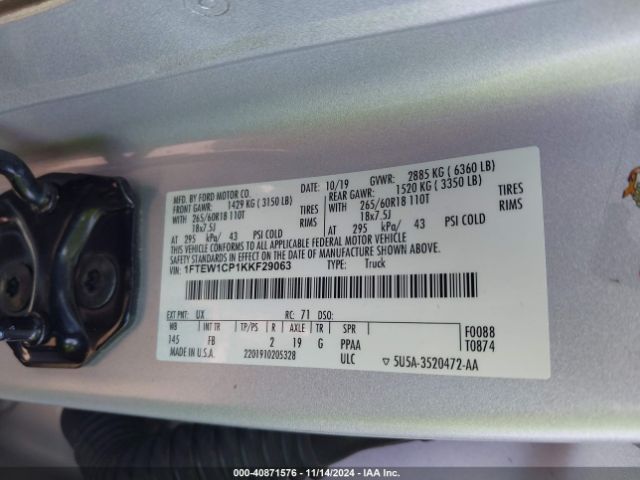1FTEW1CP1KKF29063 Ford F-150 Xlt