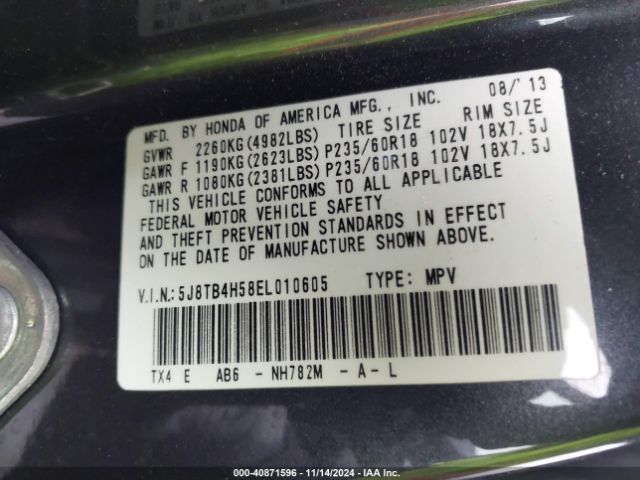 5J8TB4H58EL010605 Acura RDX