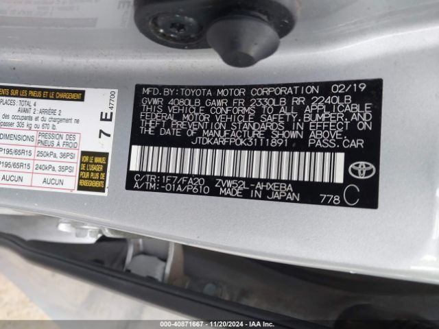 JTDKARFP0K3111891 Toyota Prius Prime Plus