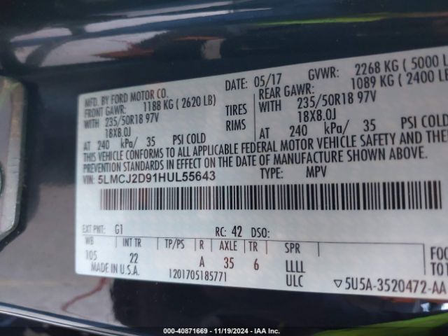 5LMCJ2D91HUL55643 Lincoln MKC SELECT