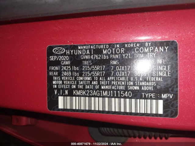 KM8K23AG1MU111540 Hyundai Kona Electric Sel