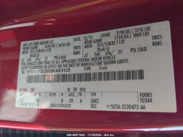 1FTFW1EGXGFA83125 Ford F-150 Platinum