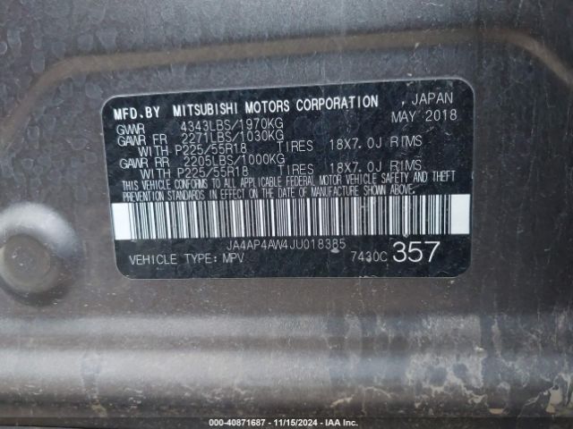JA4AP4AW4JU018385 Mitsubishi Outlander Sport 2.4 Sel