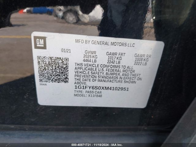 1G1FY6S0XM4102951 Chevrolet Bolt Ev Fwd Lt