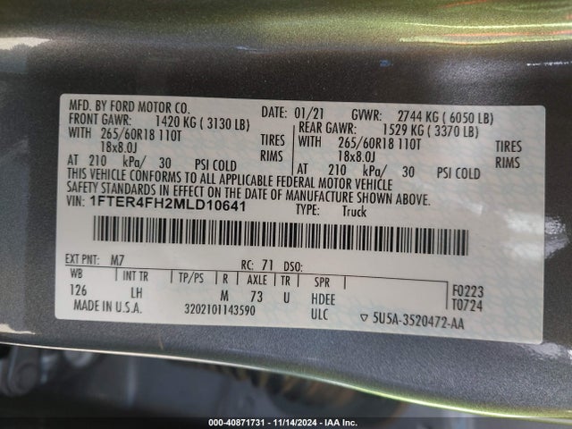 Ford Ranger Xl/xlt/lariat 2021 1FTER4FH2MLD10641 Image 9