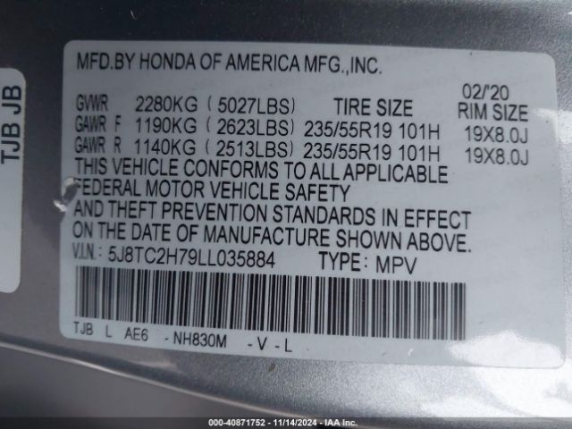 5J8TC2H79LL035884 Acura Rdx Advance Package