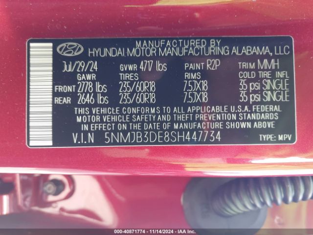 5NMJB3DE8SH447734 Hyundai TUCSON SEL