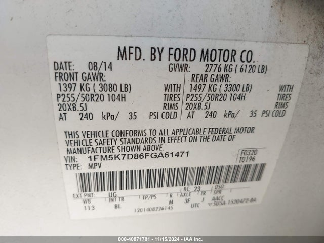 Ford EXPLORER XLT 2015 1FM5K7D86FGA61471 Image 9