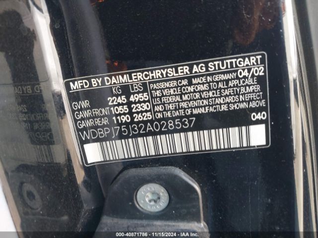 2002 MERCEDES-BENZ CL 500 WDBPJ75J32A028537 Photo 8