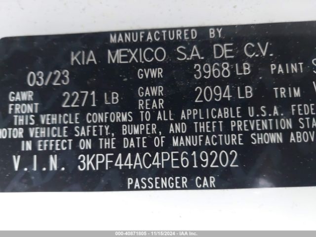 3KPF44AC4PE619202 KIA FORTE GT