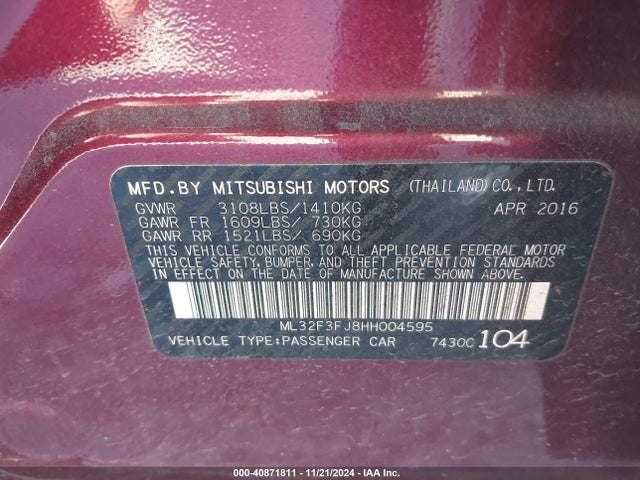 ML32F3FJ8HH004595 Mitsubishi Mirage G4 Es
