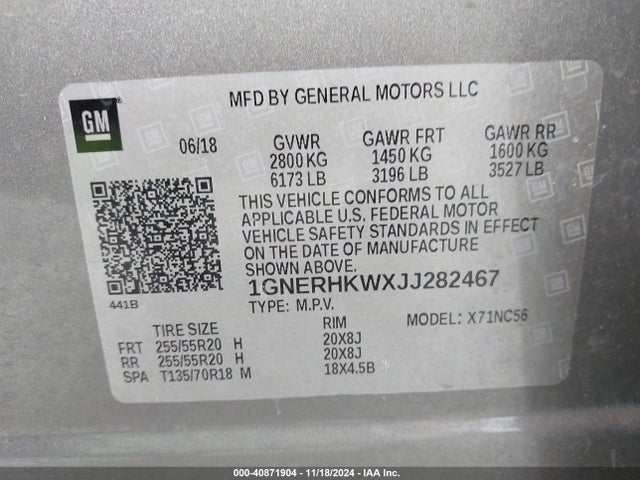 Chevrolet Traverse 3lt 2018 1GNERHKWXJJ282467 Image 9