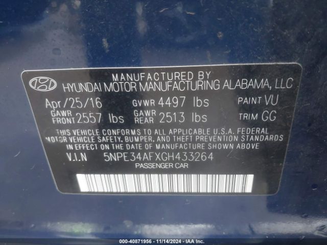 5NPE34AFXGH433264 Hyundai Sonata Sport