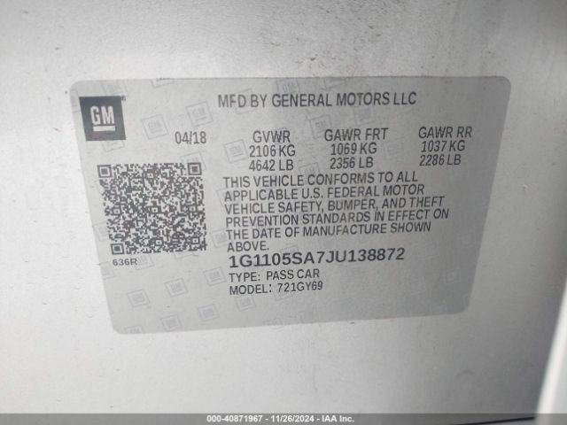 1G1105SA7JU138872 Chevrolet IMPALA 1LT