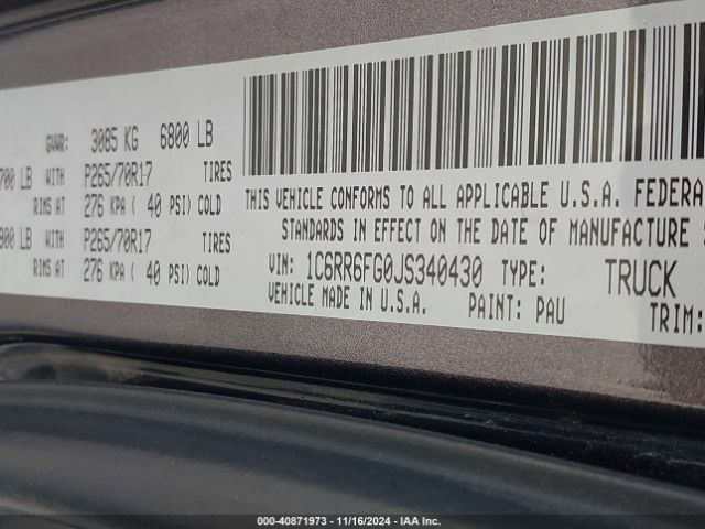 1C6RR6FG0JS340430 RAM 1500 Tradesman  4x2 6'4 Box