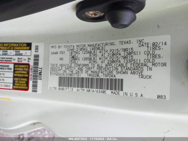 5TFNX4CN1EX037721 Toyota Tacoma