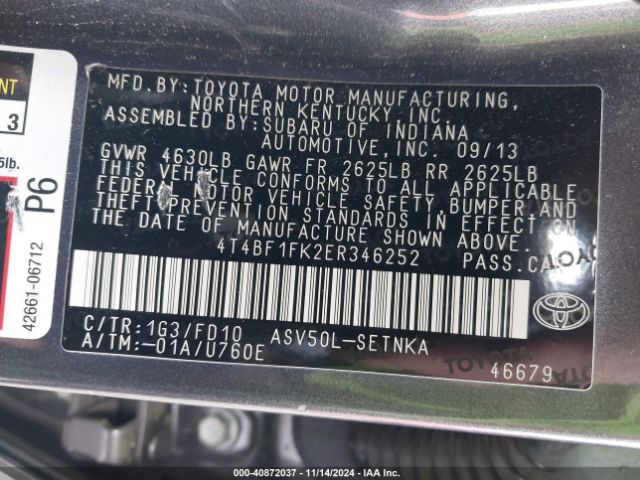 4T4BF1FK2ER346252 Toyota CAMRY LE