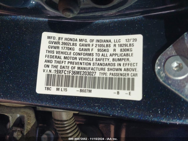 Honda CIVIC EX 2021 19XFC1F36ME203027 Image 9