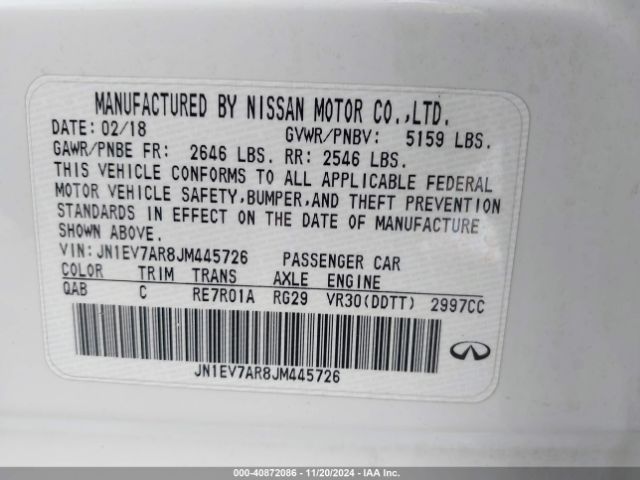 JN1EV7AR8JM445726 Infiniti Q50 3.0t Luxe