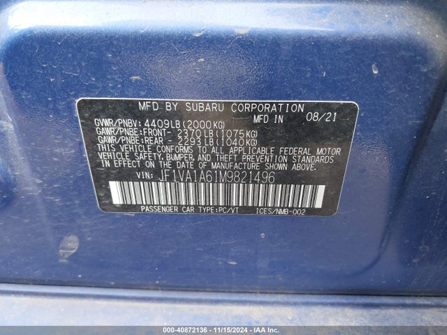 Subaru WRX 2021 JF1VA1A61M9821496 Image 9