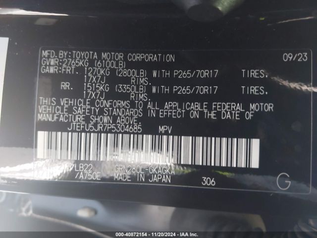JTEFU5JR7P5304685 Toyota 4runner Sr5 Premium