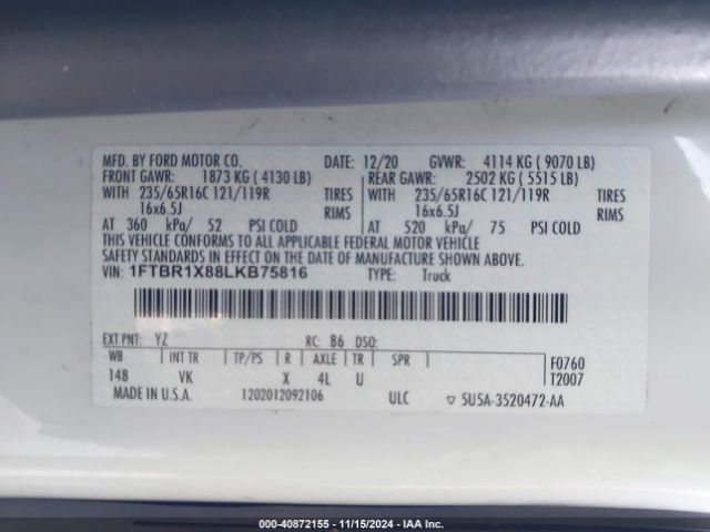 1FTBR1X88LKB75816 Ford Transit-250 Cargo Van