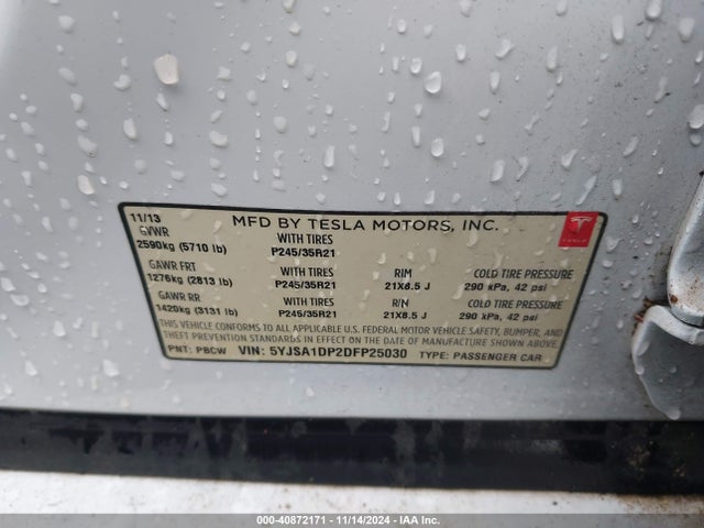 2013 TESLA MODEL S 5YJSA1DP2DFP25030 Photo 8