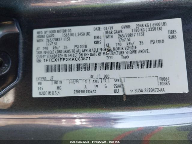 1FTEX1EP2KKC63871 Ford F-150 Xlt