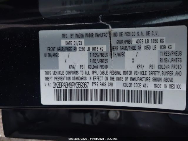 3MZBPABM8PM359367 Mazda Mazda3 2.5 S Select