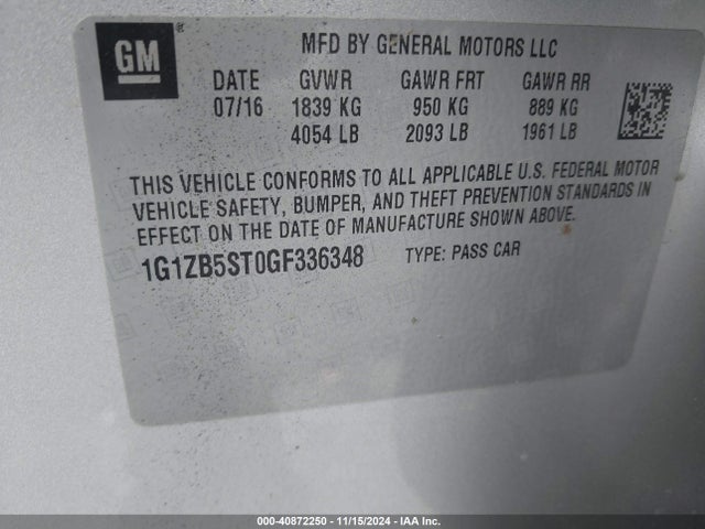 Chevrolet MALIBU LS 2016 1G1ZB5ST0GF336348 Image 9